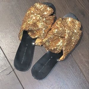 Zara glitter bow slides